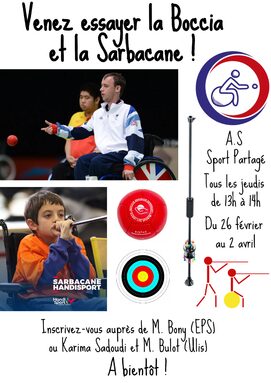 SPORT PARTAGE : venez découvrir la Boccia et la Sarbacane !